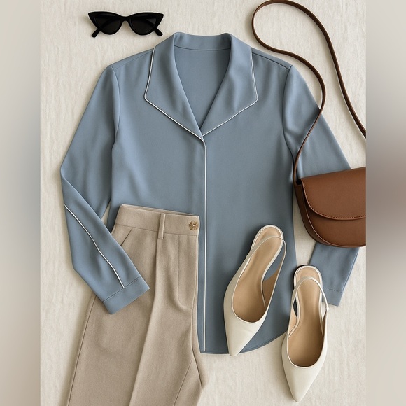 NWT Babaton Rena Blouse XXS Dune Bluespace - Picture 2 of 14